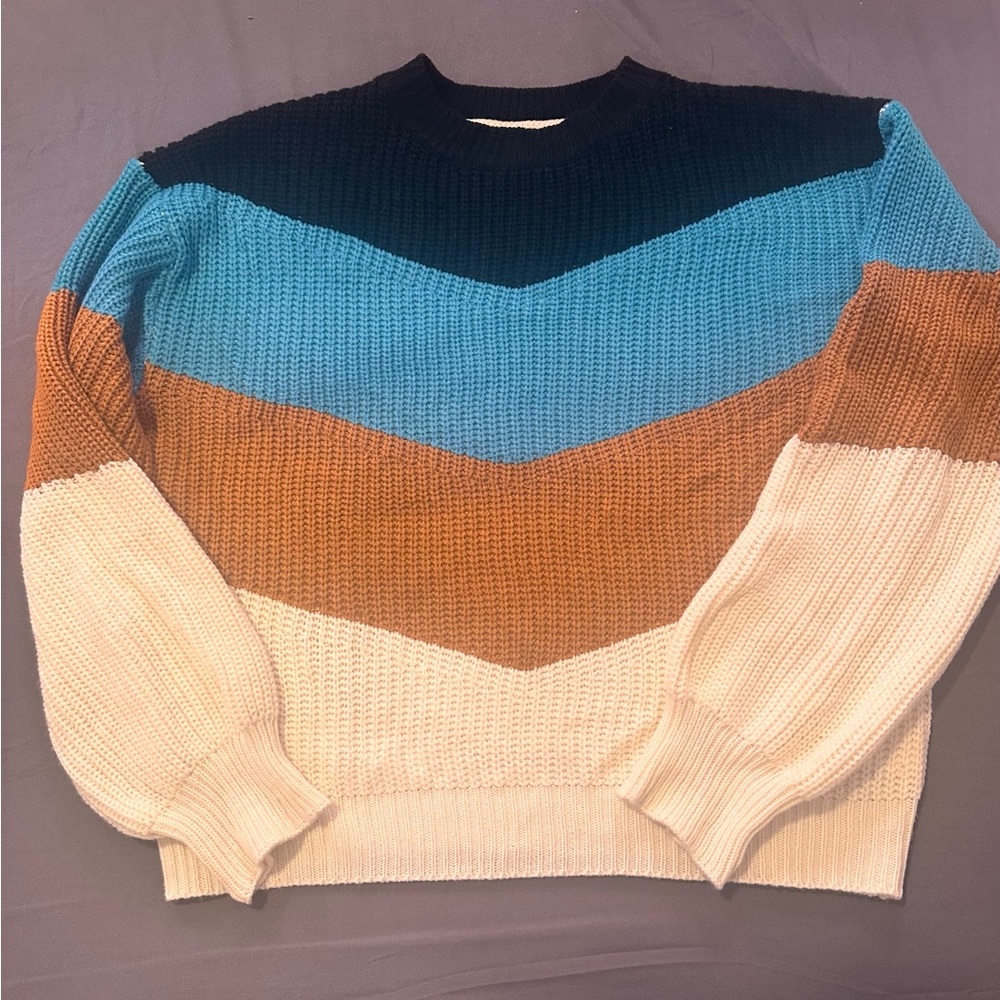 Colorblock Sweater in Blue, Brown, and Cream